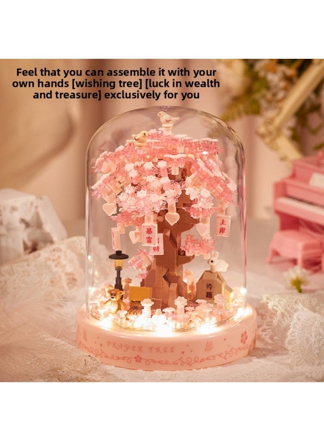 Building Blocks Assembled Flowers Adult Healing Jigsaw Puzzle Tree House Ornaments For Girlfriends Birthday Gifts-Color:Good Luck Orange Tree [with Ambient Light + Dust Cover]  - Image 3