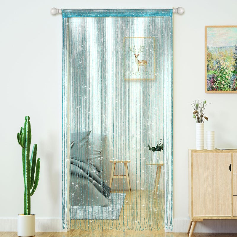 Transcosy 4 Pcs Door String Curtains Living Room Divider Bedroom Doorway Hanging Hippie Sequin Decor Fringe Curtain Closet Window Wall Panels Kitchen Party Decorations Tassel Screen Boho (Blue  39""?9"" in) - Image 4