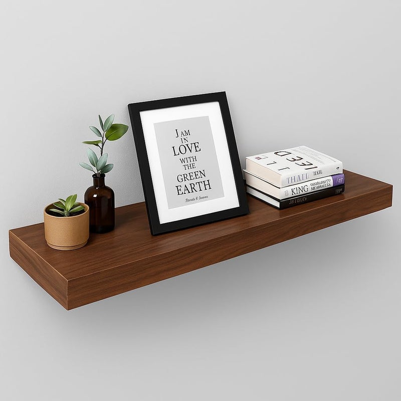 FITTO رفوف حائط عائمة FITTO 40 سم و 60 سم، متاحة باللون الأبيض، الأسود، تأثير البلوط، والتشطيبات البنية - رف تخزين مثبت على الحائط لغرفة النوم، غرفة المعيشة، الحمام، ديكور منزلي حديث - Image 2