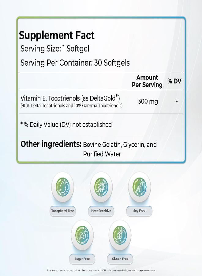 Generic WELLNESS EXTRACT Eannatto Tocotrienols Deltagold Vitamin E Supplements Softgels, Tocopherol Free, Supports Immune Health, Non-GMO, Gluten Free & Antioxidant (300MG 30 Softgels).  - Image 2
