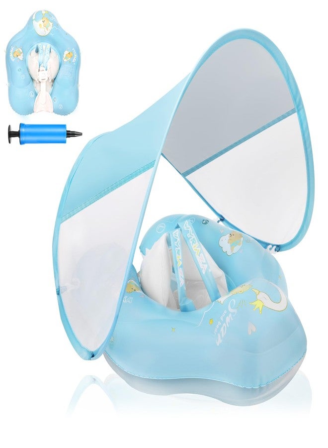 LOOWARTS Baby Pool Float with Canopy Inflatable Baby Floatie with UPF50+ Sun Protection Infant Pool Float Swim Float with Safety Seat for Toddler from 3-36 Months (Blue, Small (3-12 Months)) - Image 1