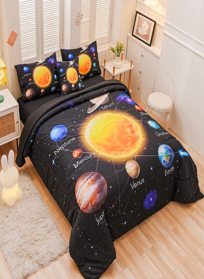 Tasselily 6 Pcs Bed in A Bag Twin Comforter Set for Boys, Solar System Universe Planet Comforter, Space Bedding Sets with Sheets for Kids - Image 3