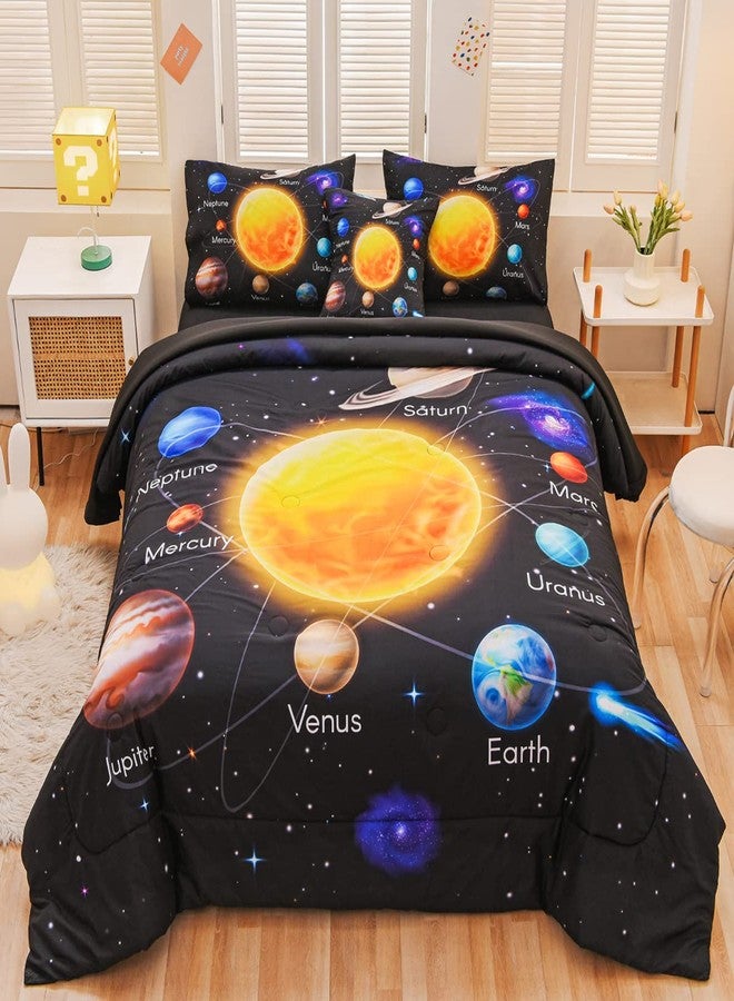 Tasselily 6 Pcs Bed in A Bag Twin Comforter Set for Boys, Solar System Universe Planet Comforter, Space Bedding Sets with Sheets for Kids - Image 1