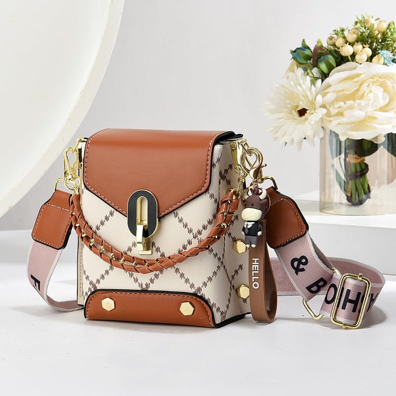 Xiaoyu Small Crossbody Bags for Women Fashion Cell Phone Purse Shoulder Handbags with Wide Strap (Brown) - Image 2