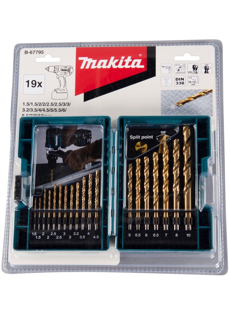 Makita Power Tools Makita B-67795 Metal Drill Bit Set HSS TiN 19 Pieces for Metal Drilling 1.5-10mm Cylindrical Shank  - Image 3