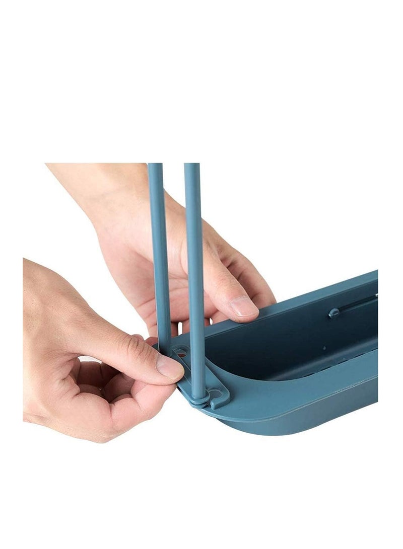 Sink Storage Rack Sink Sponge Holder  Dispenser Expandable Adjustable 2-In-1 Hanger with Towel Bar for Home Kitchen Blue - Image 3