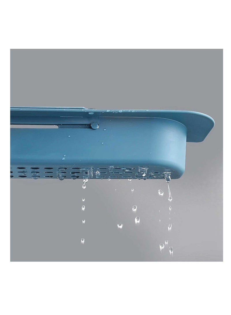 Sink Storage Rack Sink Sponge Holder  Dispenser Expandable Adjustable 2-In-1 Hanger with Towel Bar for Home Kitchen Blue - Image 4