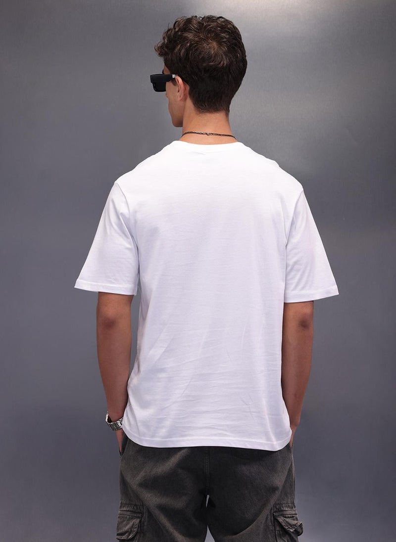 Wrogn Placement Printed Oversized T-Shirt | White - Image 3