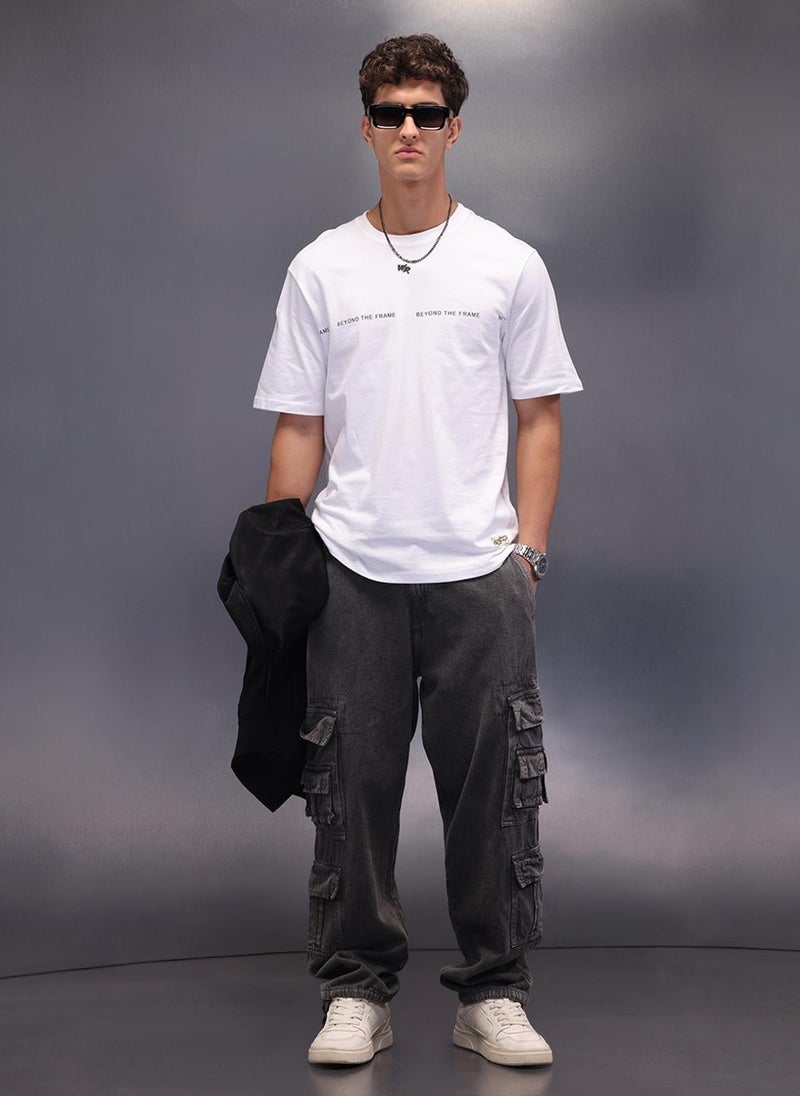 Wrogn Placement Printed Oversized T-Shirt | White - Image 2