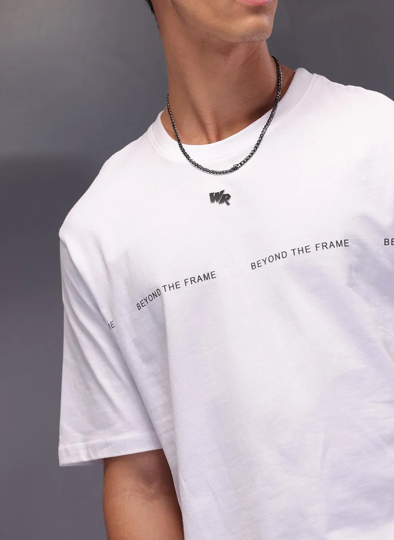 Wrogn  Placement Printed Oversized T-Shirt | White for Men | Best Price UAE