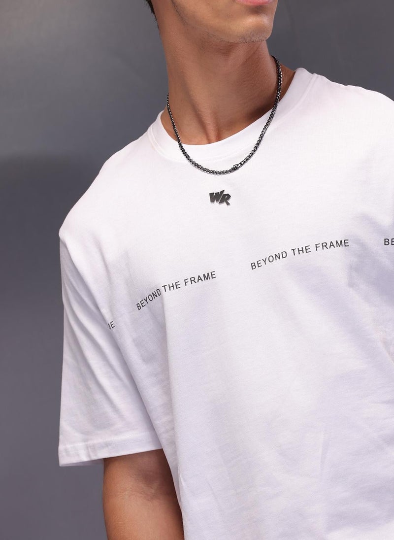 Wrogn Placement Printed Oversized T-Shirt | White - Image 5