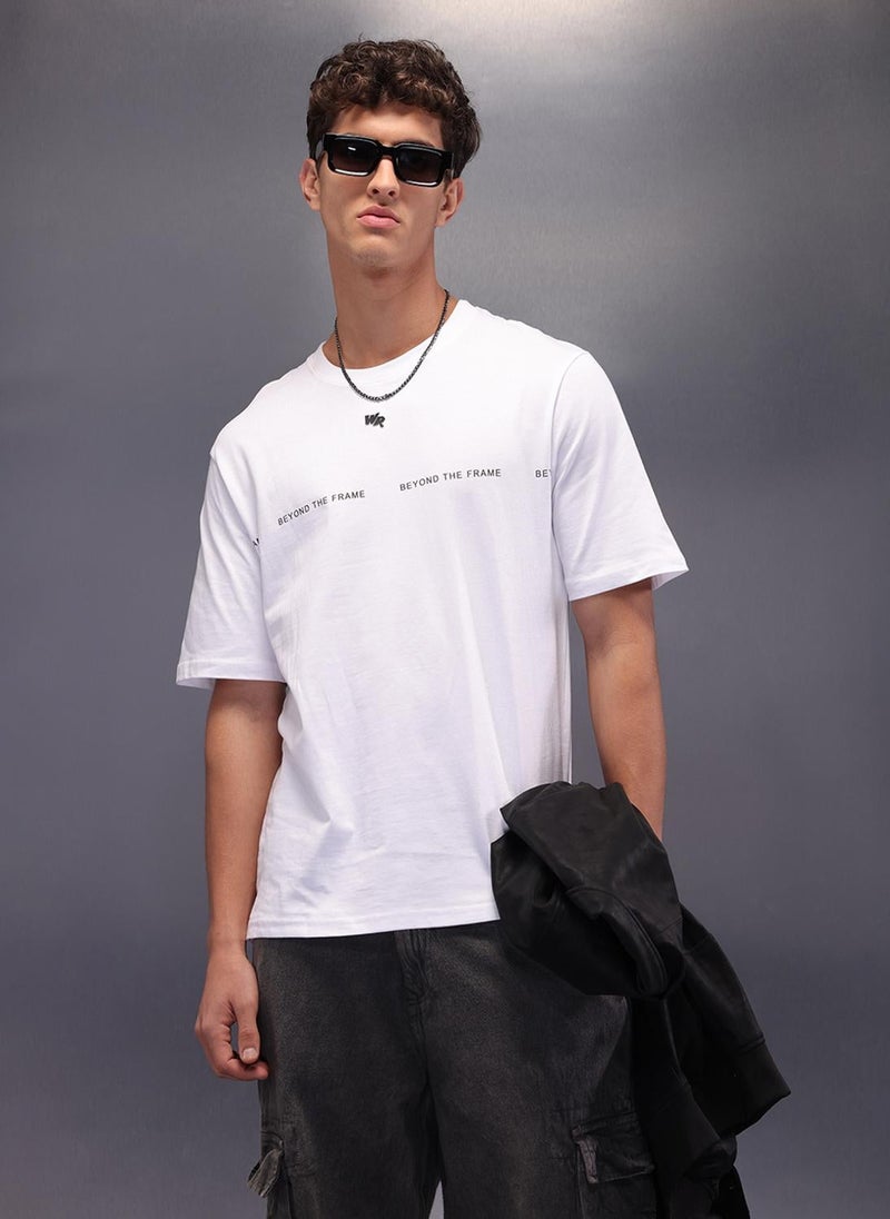 Wrogn Placement Printed Oversized T-Shirt | White - Image 1