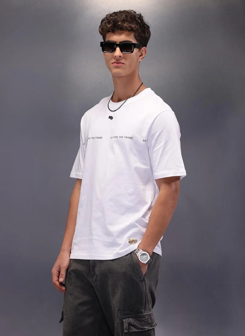 Wrogn  Placement Printed Oversized T-Shirt | White for Men | Best Price UAE