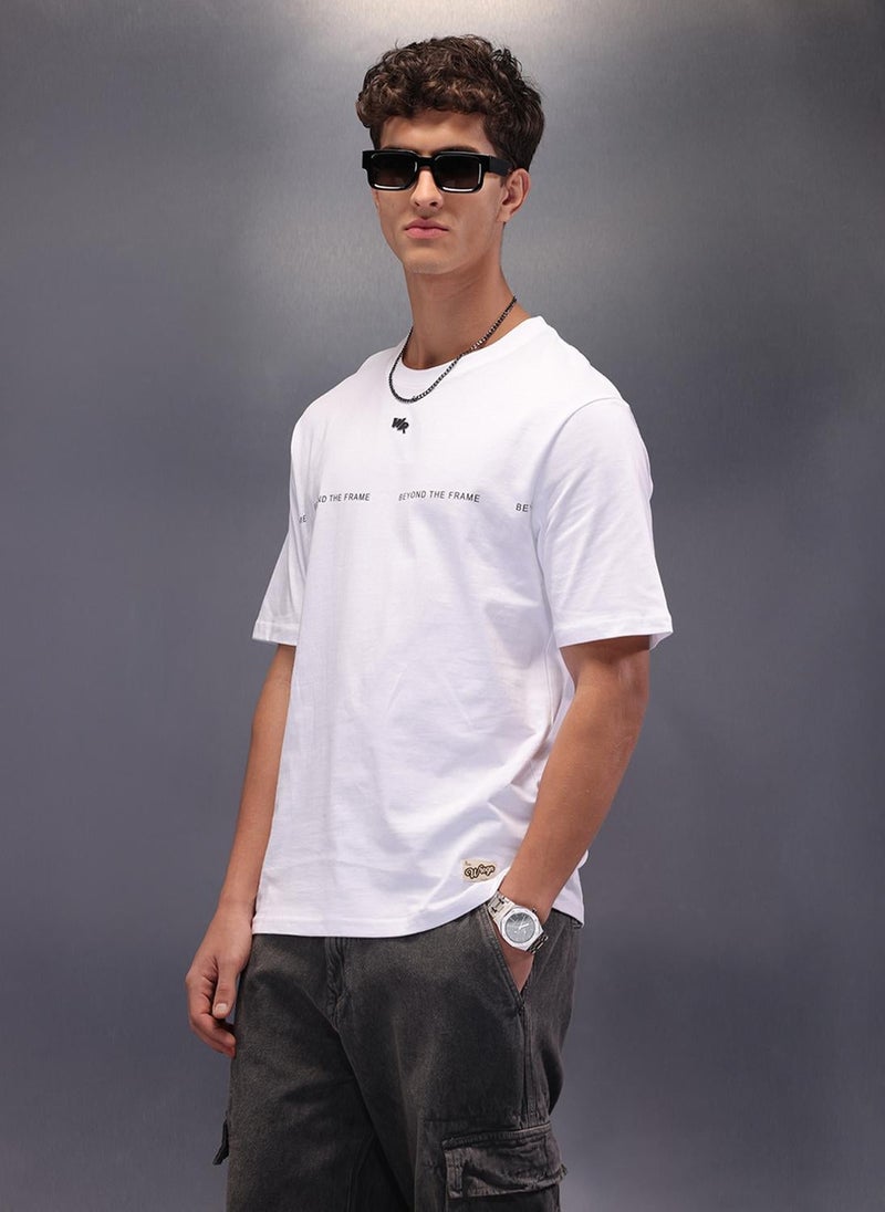 Wrogn Placement Printed Oversized T-Shirt | White - Image 4