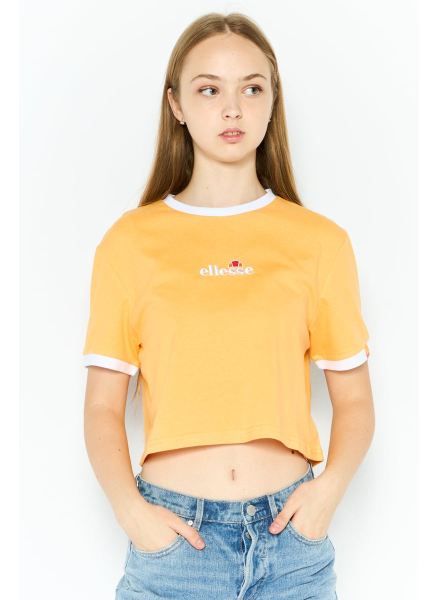 Ellesse - Women Crew Neck Short Sleeve Brand Logo Crop T-Shirt, Light Orange - Image 1