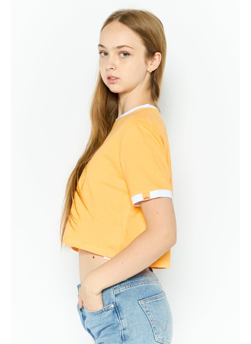 Ellesse - Women Crew Neck Short Sleeve Brand Logo Crop T-Shirt, Light Orange - Image 1
