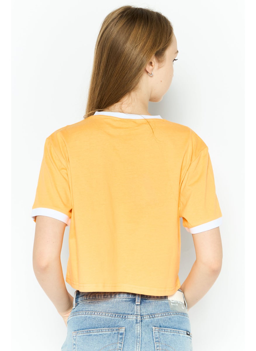 Ellesse - Women Crew Neck Short Sleeve Brand Logo Crop T-Shirt, Light Orange - Image 1