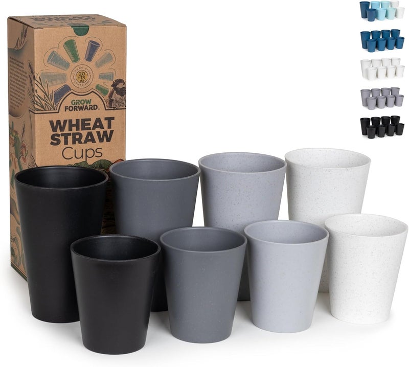 Grow Forward Premium Wheat Straw Cups  13  20 oz Unbreakable BPA Free Hard Plastic Cups  Reusable Lightweight Plastic Drinking Glasses for Kitchen Outdoor Water Camping RV  Moonlight - Image 1