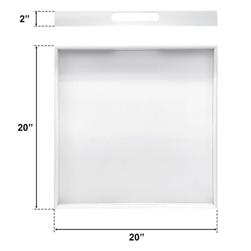 Bamboo Bam & Boo 20" x 20" x 2" Square Natural Bamboo Ottoman Tray with Handles, White - Image 2