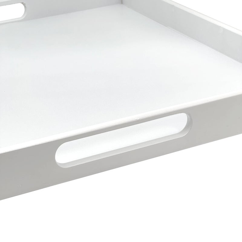Bamboo Bam & Boo 20" x 20" x 2" Square Natural Bamboo Ottoman Tray with Handles, White - Image 4
