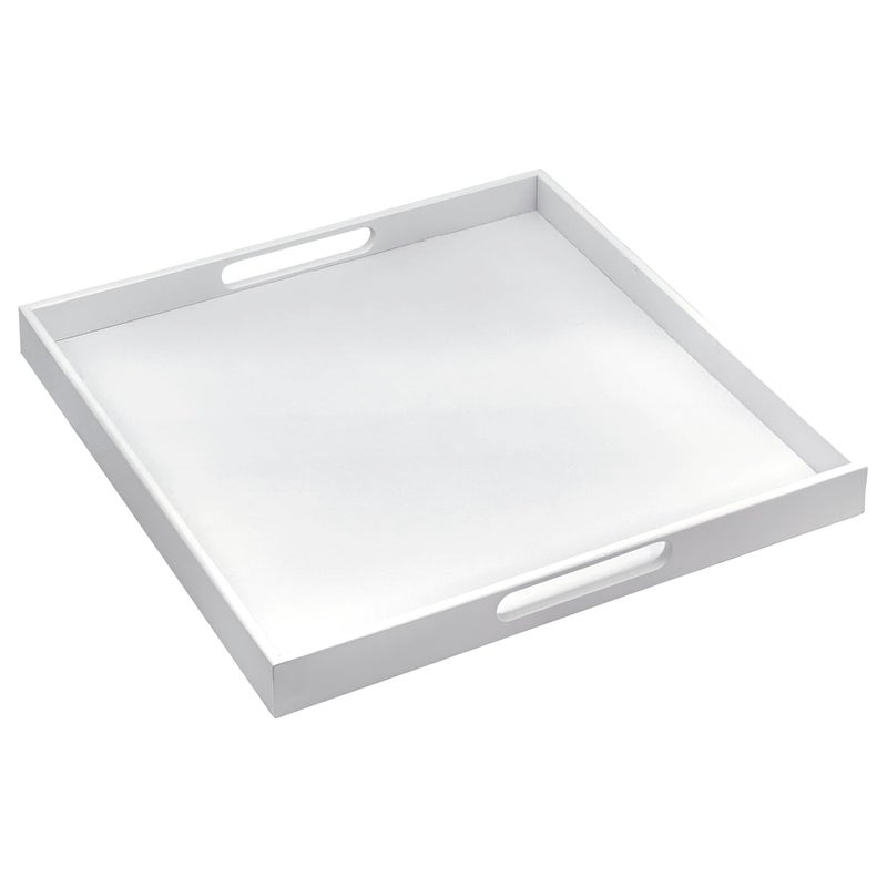 Bamboo Bam & Boo 20" x 20" x 2" Square Natural Bamboo Ottoman Tray with Handles, White - Image 1