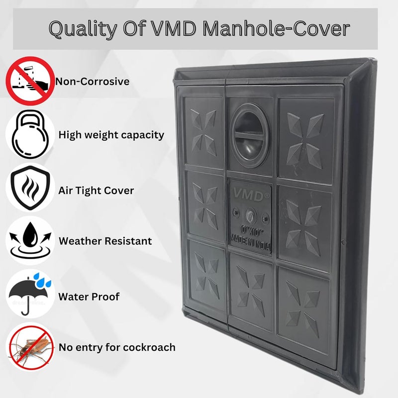 VMD Heavy Duty Manhole Cover for All Purposes Chamber Cover Sump Cover Water Tank Cover 1 PCS PVC 10 X 10 - Image 3