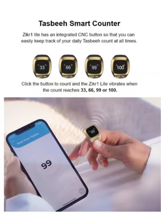 GULFLINK Smart Tasbih Zikr Ring Muslim Prayer Prayer Timing Reminder OLED Display Tasbih Counter Smart Ring Wearable Technology Waterproof - White(22mm) - Image 2