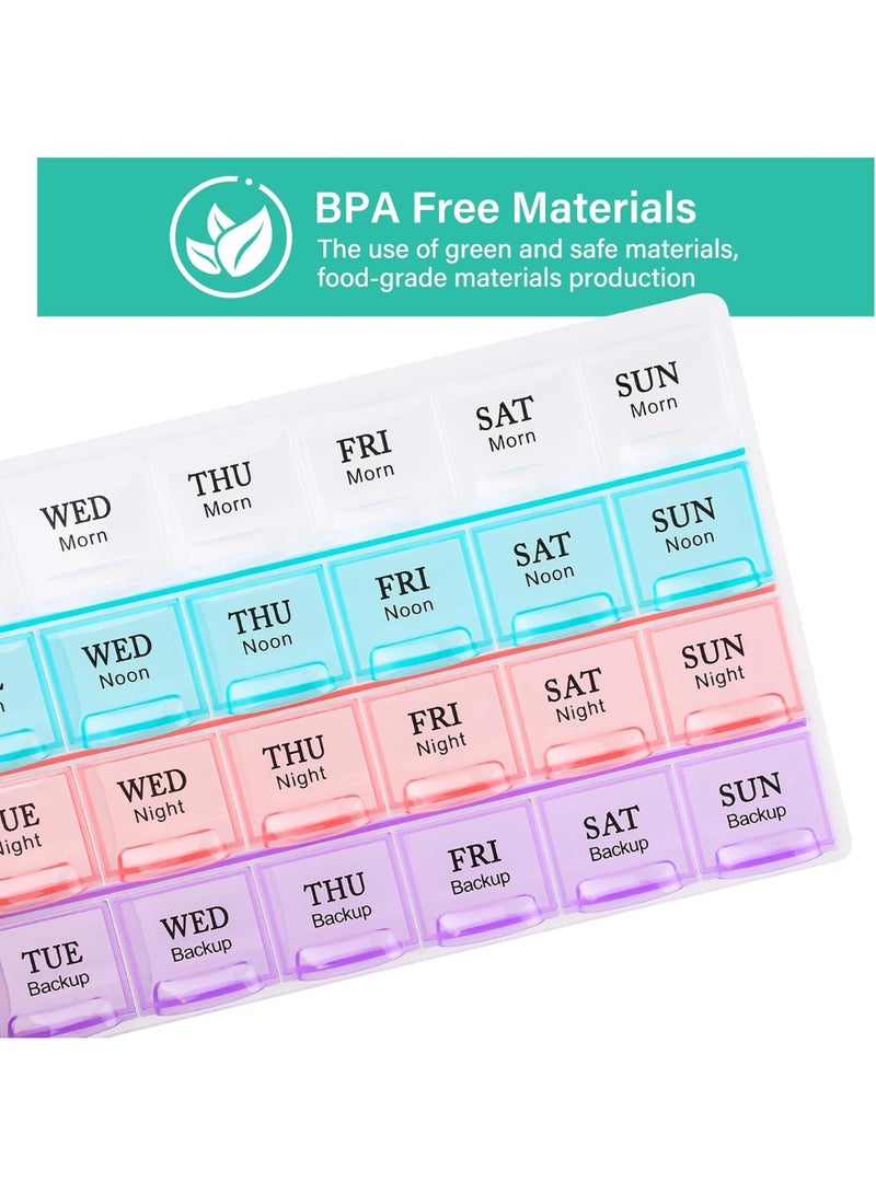 Large Weekly Pill Organizer 4 Times A Day - 28 Compartment, Moisture-Proof, 7 Day Medicine Box and Travel Case | High-Capacity Container for Pills, Vitamins, and Fish Oil Supplements | Easy-Open, BPA-Free, Clear Font Design for Seniors. - Image 4