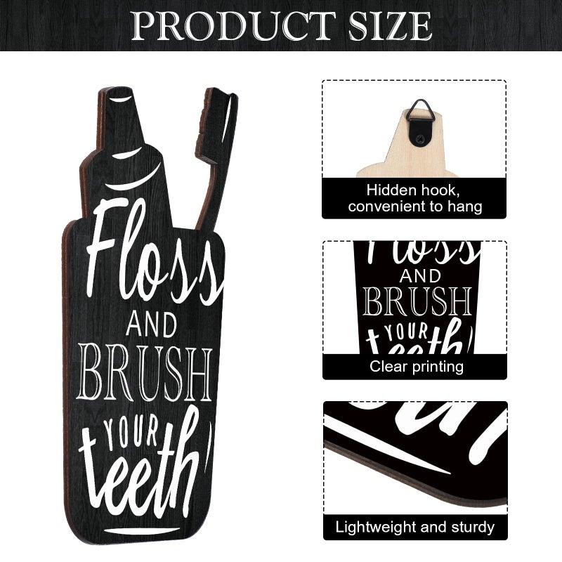Yookeer 4 PCS Bathroom Wooden Wall Signs Wash Brush Floss Flush Sign Wall Decor Vintage Bathroom Wall Art Home Bathroom Laundry Room Decor  Black - Image 3