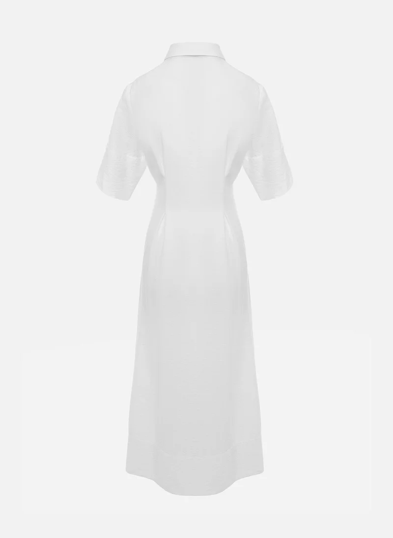 Lichi Midi dress with triangle collar and waist pleats
