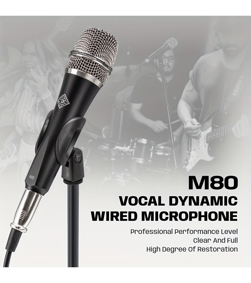 ميكروفون ديناميكي M80 XLR أسود احترافي للاستوديو والعروض الحية، ميكروفون كارديويد للغناء والبث الصوتي والتسجيل - Image 2