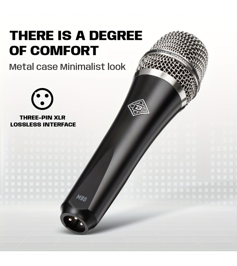 ميكروفون ديناميكي M80 XLR أسود احترافي للاستوديو والعروض الحية، ميكروفون كارديويد للغناء والبث الصوتي والتسجيل - Image 5