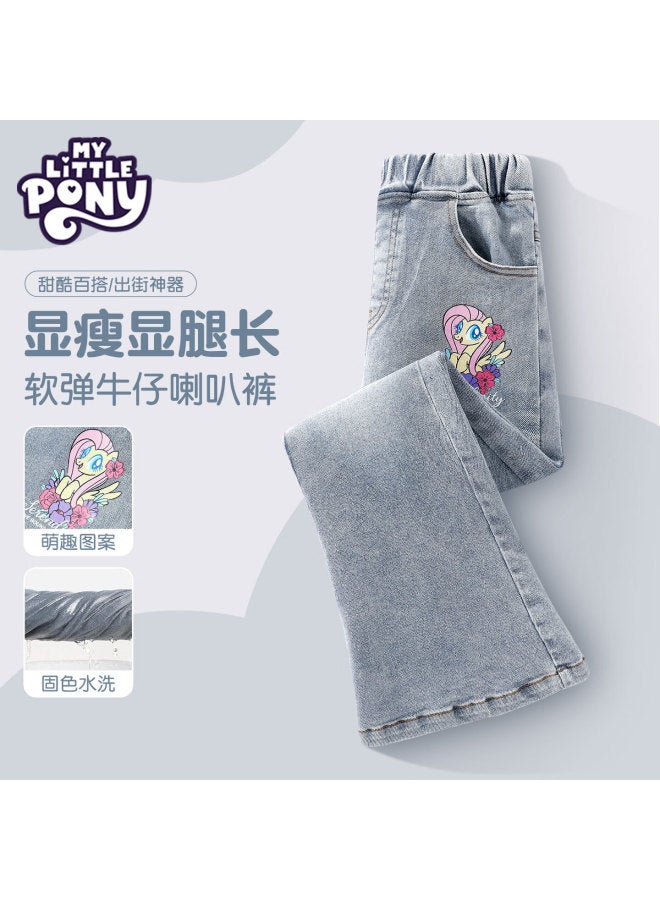 My Little Pony Girls' Denim Flared Pants New Early Autumn Children's Jeans Casual Wide-leg Trousers Gray Blue 110 - Image 1