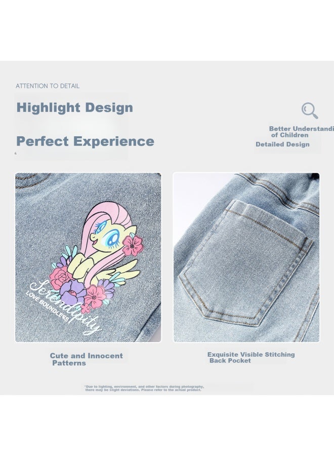 My Little Pony Girls' Denim Flared Pants New Early Autumn Children's Jeans Casual Wide-leg Trousers Gray Blue 110 - Image 2