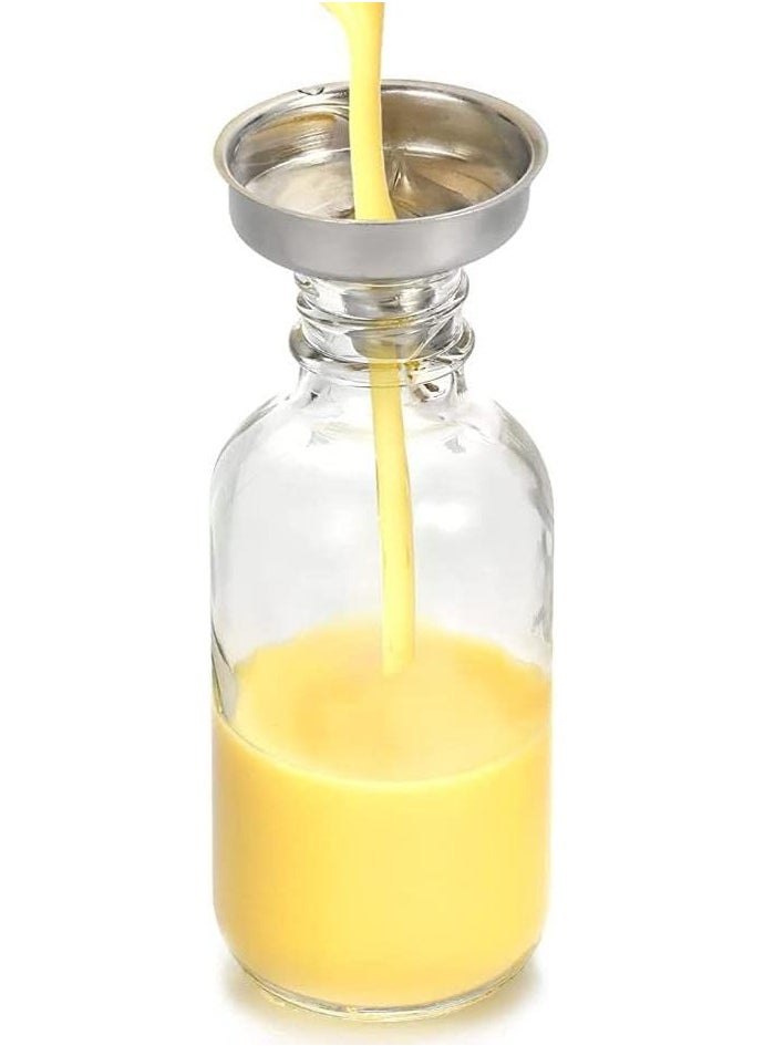 KCDMBUE 2 Oz Transparent Small Glass Bottle with Lid, with 3 Stainless Steel Funnels, Boston Round Sample Bottle, Mini Travel Bottle for Juice, Turmeric, Wedding Favour Bottles(12 PCS, 60 ML)  - Image 3