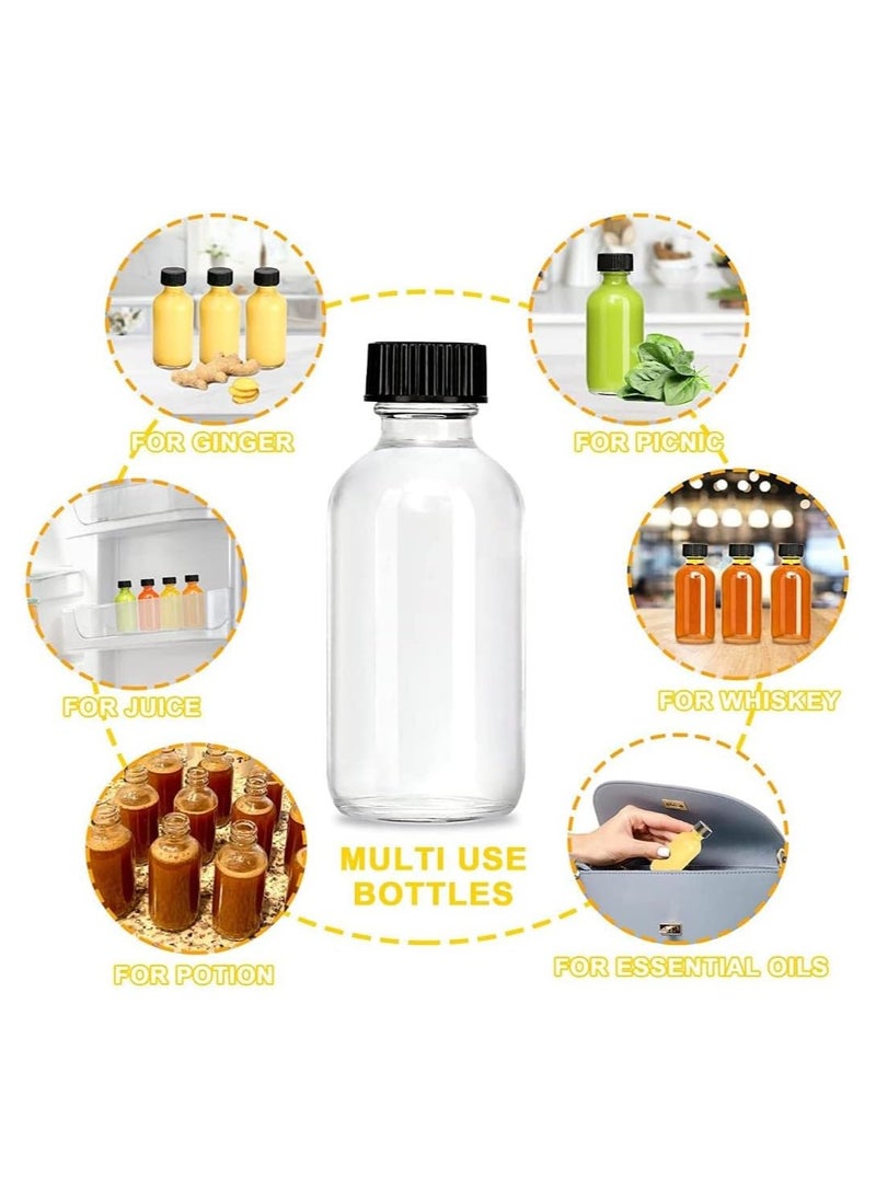 KCDMBUE 2 Oz Transparent Small Glass Bottle with Lid, with 3 Stainless Steel Funnels, Boston Round Sample Bottle, Mini Travel Bottle for Juice, Turmeric, Wedding Favour Bottles(12 PCS, 60 ML)  - Image 5