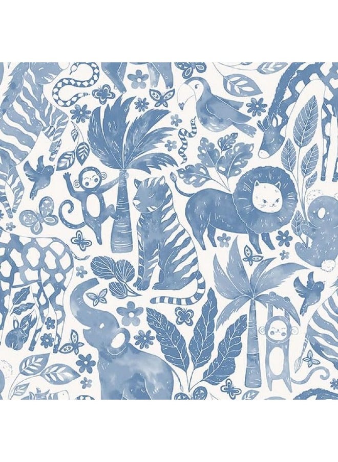 WALLPOPS Nuwallpaper Nus4850: Sweet Safari Blue Peel & Stick Wallpaper Multi  - Image 1