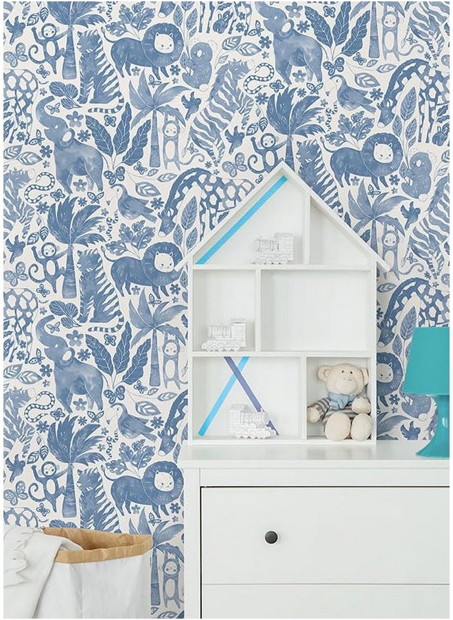 WALLPOPS Nuwallpaper Nus4850: Sweet Safari Blue Peel & Stick Wallpaper Multi  - Image 2