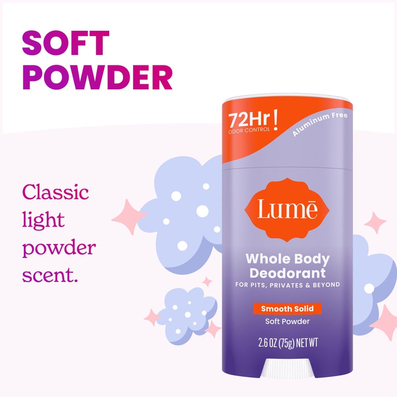 Lume Whole Body Deodorant - Smooth Solid Stick - 72 Hour Odor Control - Aluminum Free, Baking Soda Free and Skin Loving - 2.6 Ounce (Pack of 3) (Soft Powder) - Image 3