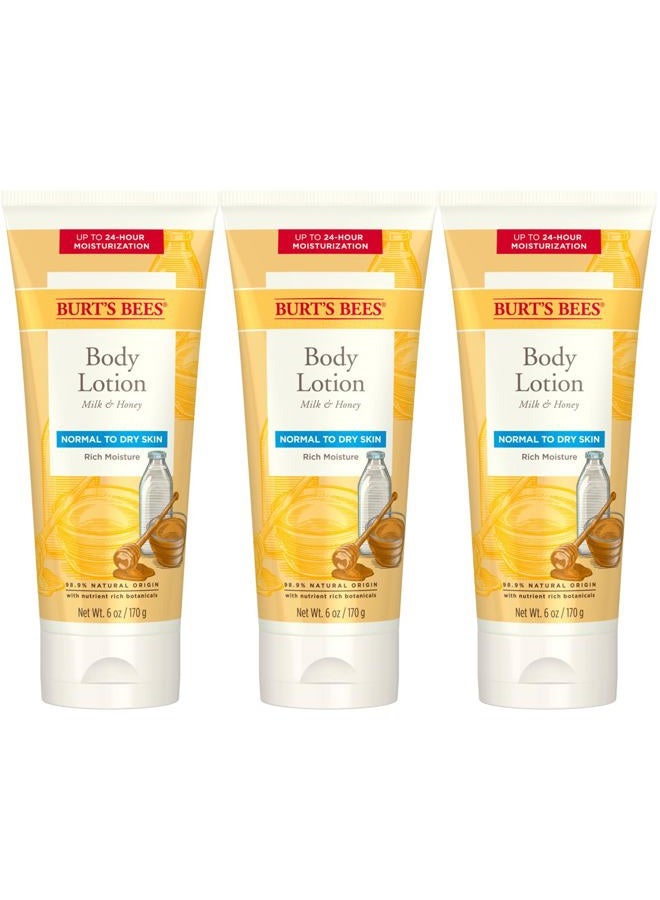 Burt's Bees Stocking Stuffers, Body Lotion Christmas Gifts With Milk and Honey, Moisturizing Lotion for Normal to Dry Skin, 98.6 Percent Natural Origin Skin Care, 6 oz. Bottle (3-Pack) - Image 1