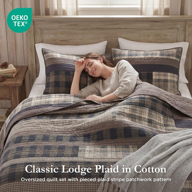 Woolrich John Rich & Bros. Woolrich Reversible Quilt Set - Cottage Styling Reversed to Solid Color, All Season Lightweight Coverlet, Cozy Bedding Layer, Matching Shams, Oversized King/Cal King, Winter Plains Stripes Taupe - Image 2