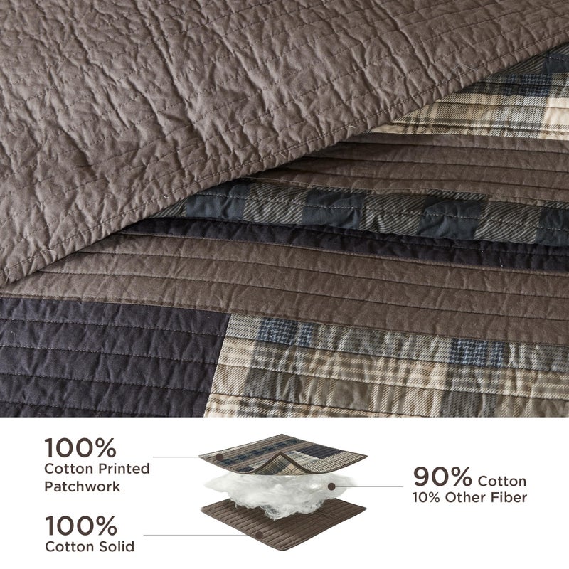 Woolrich John Rich & Bros. Woolrich Reversible Quilt Set - Cottage Styling Reversed to Solid Color, All Season Lightweight Coverlet, Cozy Bedding Layer, Matching Shams, Oversized King/Cal King, Winter Plains Stripes Taupe - Image 3