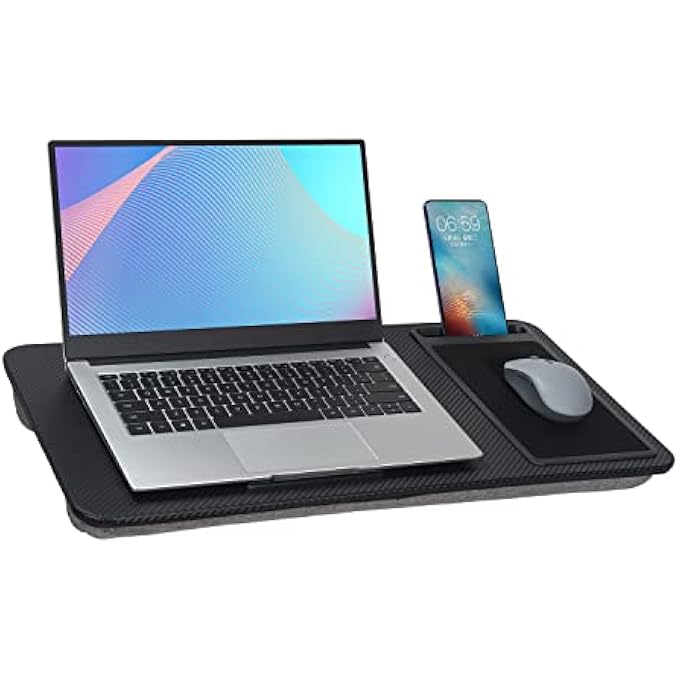 Baoee LAP DESK, PORTABLE LAPTOP DESK WITH PILLOW CUSHION FITS UP TO 17" LAPTOPS, WITH TABLET & PHONE SLOT, MOUSE PAD, GREAT FOR HOME & OFFICE (BLACK) - Image 1