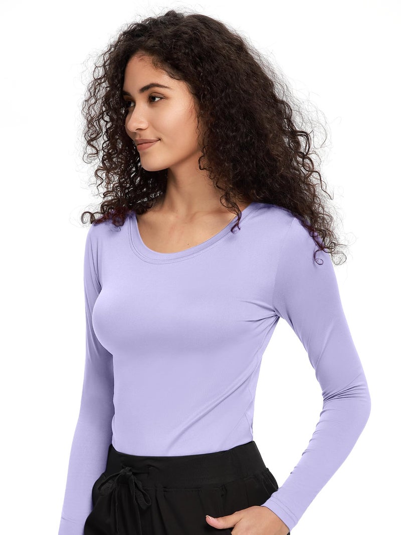 COZYFIT Underscrub Long Sleeve Women - Scrubs Undershirts for Nurse with Soft Fabric, Crew Neck Tee, Light Purple, M - Image 3