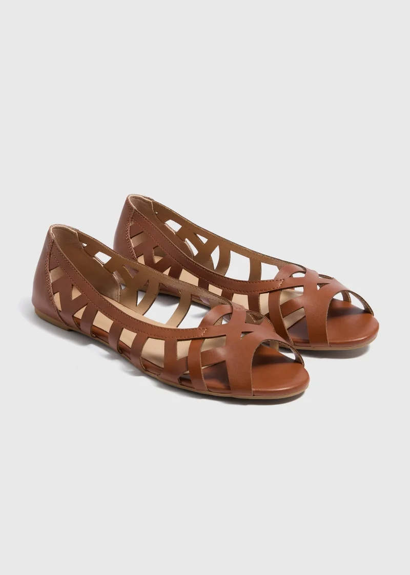 Matalan Tan Open Toe Flats
