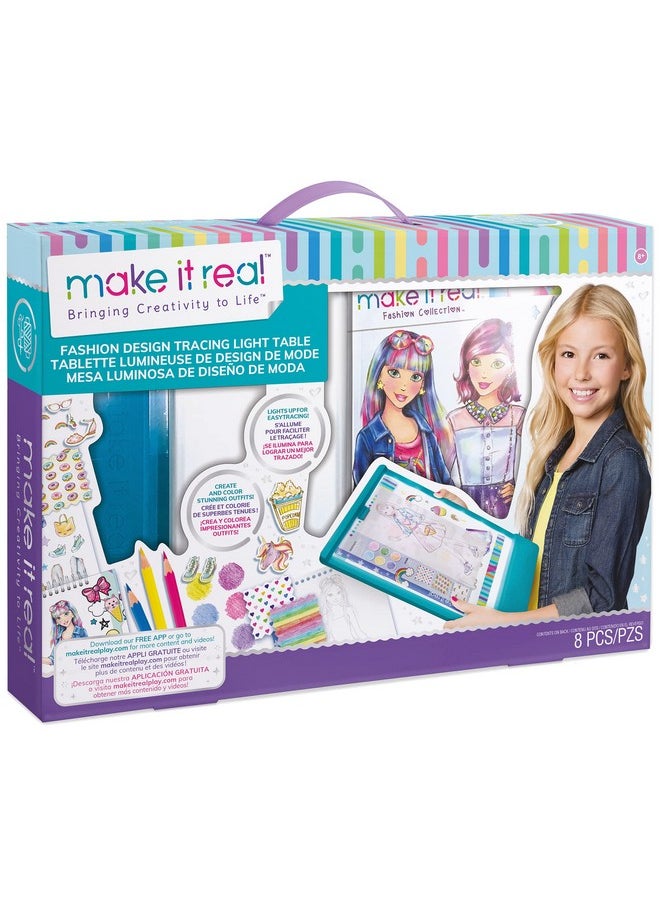 Make It Real - Fashion Design Tracing Light Table 8 Piece Kit Create & Color Stunning Outfits Lights Up For Easy Tracing Draw Sketch & Create Fashion Coloring Book Tweens & Girls Kids Ages 8+ - Image 1
