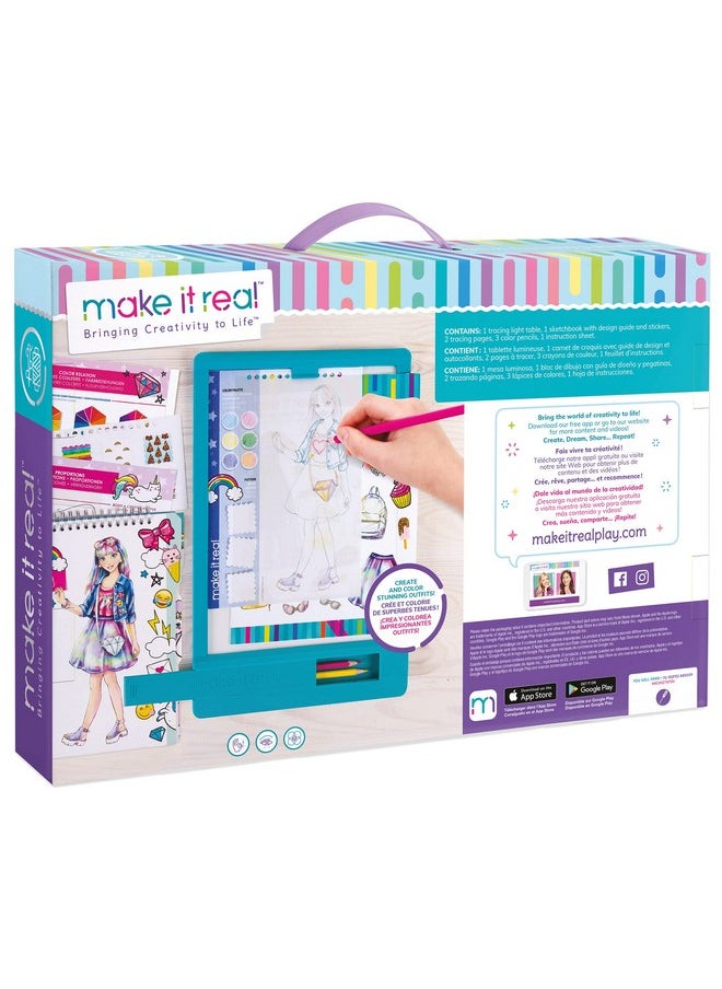 Make It Real - Fashion Design Tracing Light Table 8 Piece Kit Create & Color Stunning Outfits Lights Up For Easy Tracing Draw Sketch & Create Fashion Coloring Book Tweens & Girls Kids Ages 8+ - Image 1