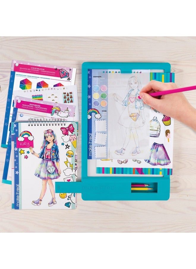 Make It Real - Fashion Design Tracing Light Table 8 Piece Kit Create & Color Stunning Outfits Lights Up For Easy Tracing Draw Sketch & Create Fashion Coloring Book Tweens & Girls Kids Ages 8+ - Image 1