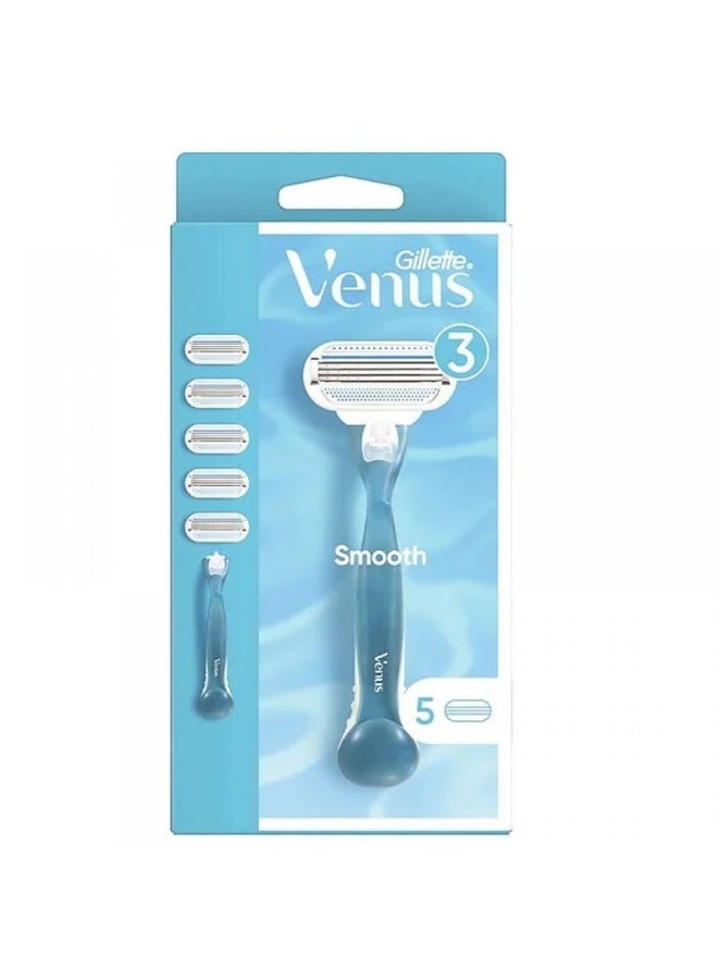 Gillette Venus Smooth Women's Razor Handle + 5 Razor Blades