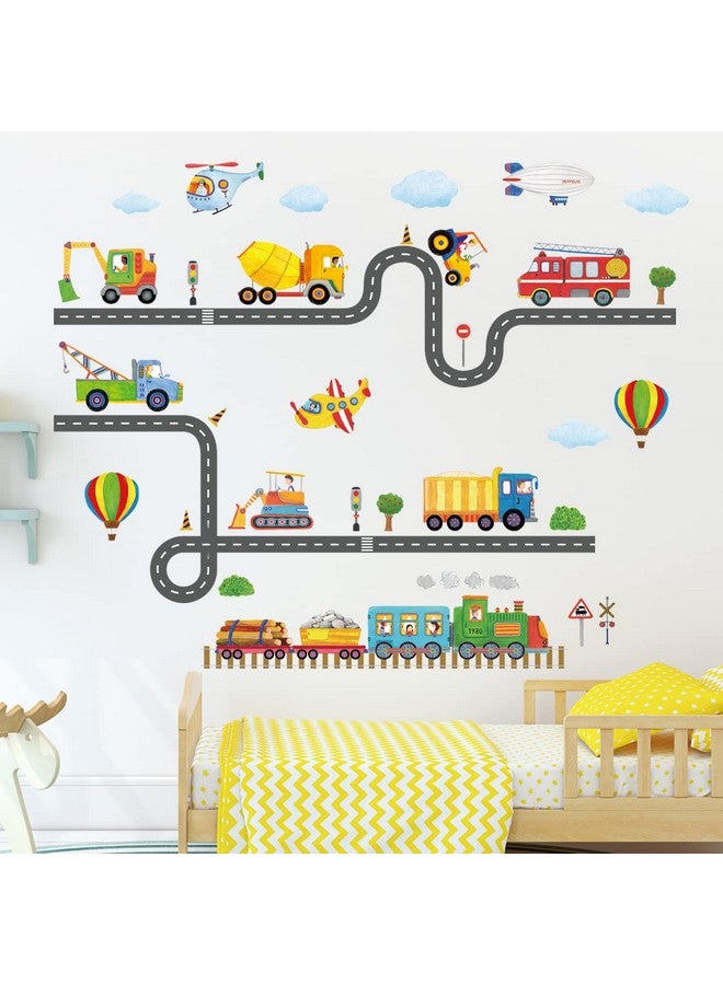 Decowall Sg22107 Construction Transportation Wall Decals Car Truck Tractor Road Stickers For Kids Boys Living Room Decor Bedroom Playroom Nursery Peel And Stick Removable - Image 1